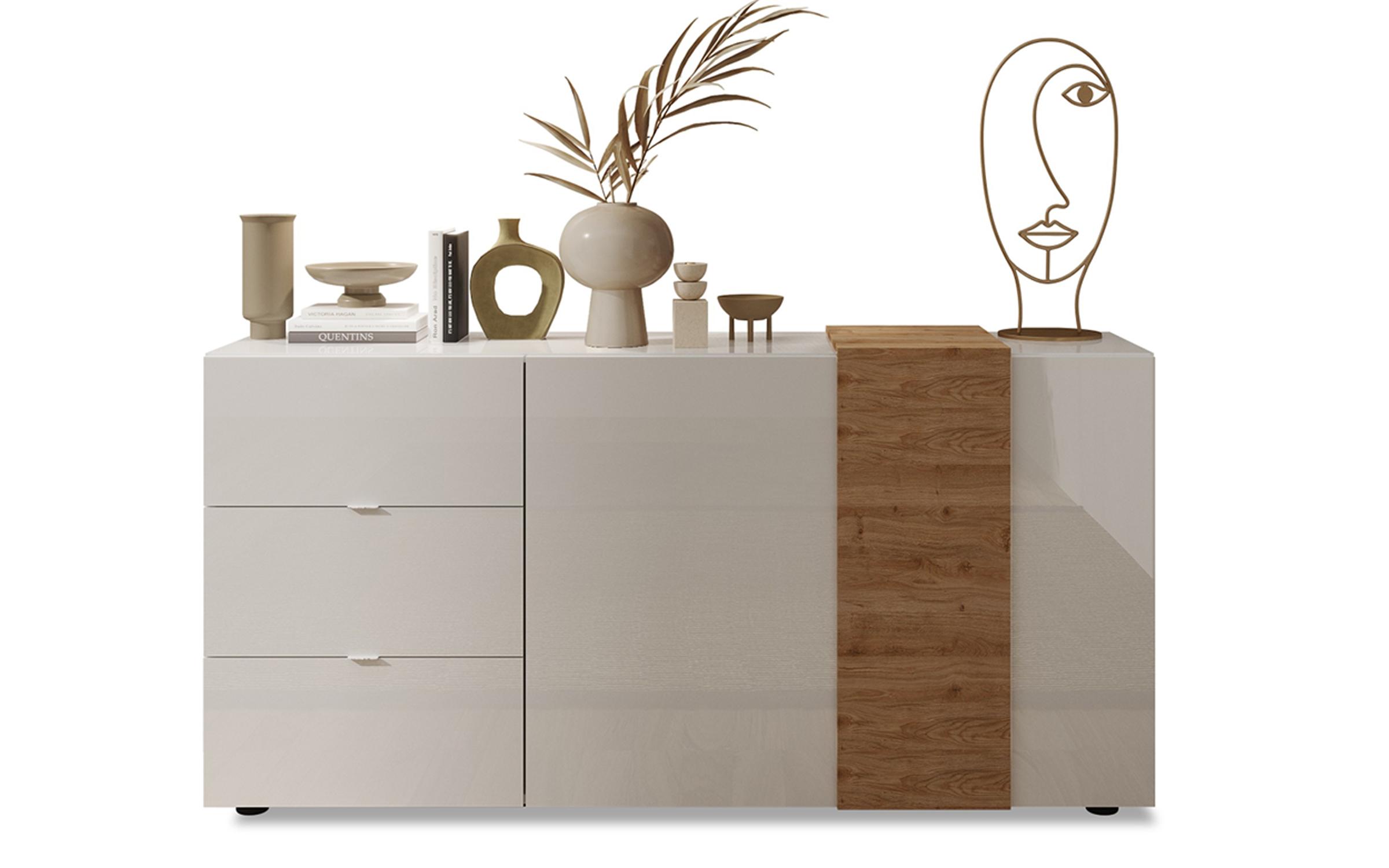 Comoda Alkara 2, alb lucios + stejar Kadiz  3